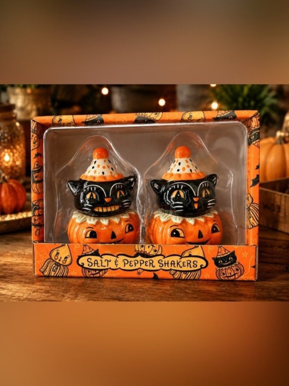 Nwt Johanna Parker vintage inspired cat salt and pepper shakers Halloween decor